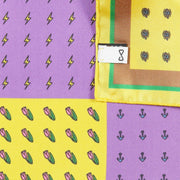 Dettaglio Fazzoletto da Taschino Giallo e Viola in Seta con Fantasia Multicolor 