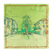 Fazzoletto da Taschino Seta Jacquard Verde Capsule Sora "Piazza Baronio" aperto