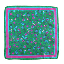 Load image into Gallery viewer, Green Pure Silk Pocket Square in Light Blue Pattern
