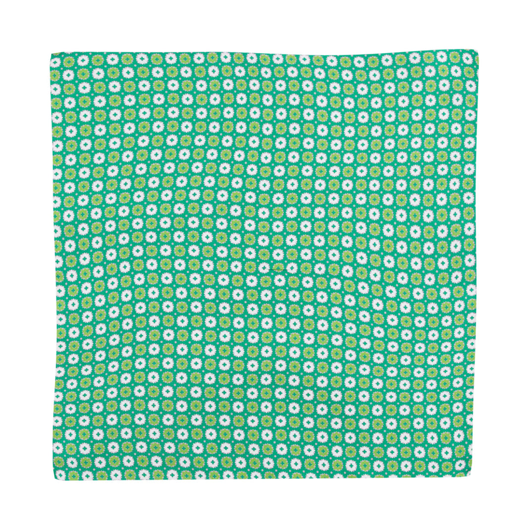 Green Pure Silk Pocket Square in Floreal Pattern