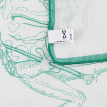 Load image into Gallery viewer, White Linen &amp; Cotton Pocket Square in Green Frog Pattern
