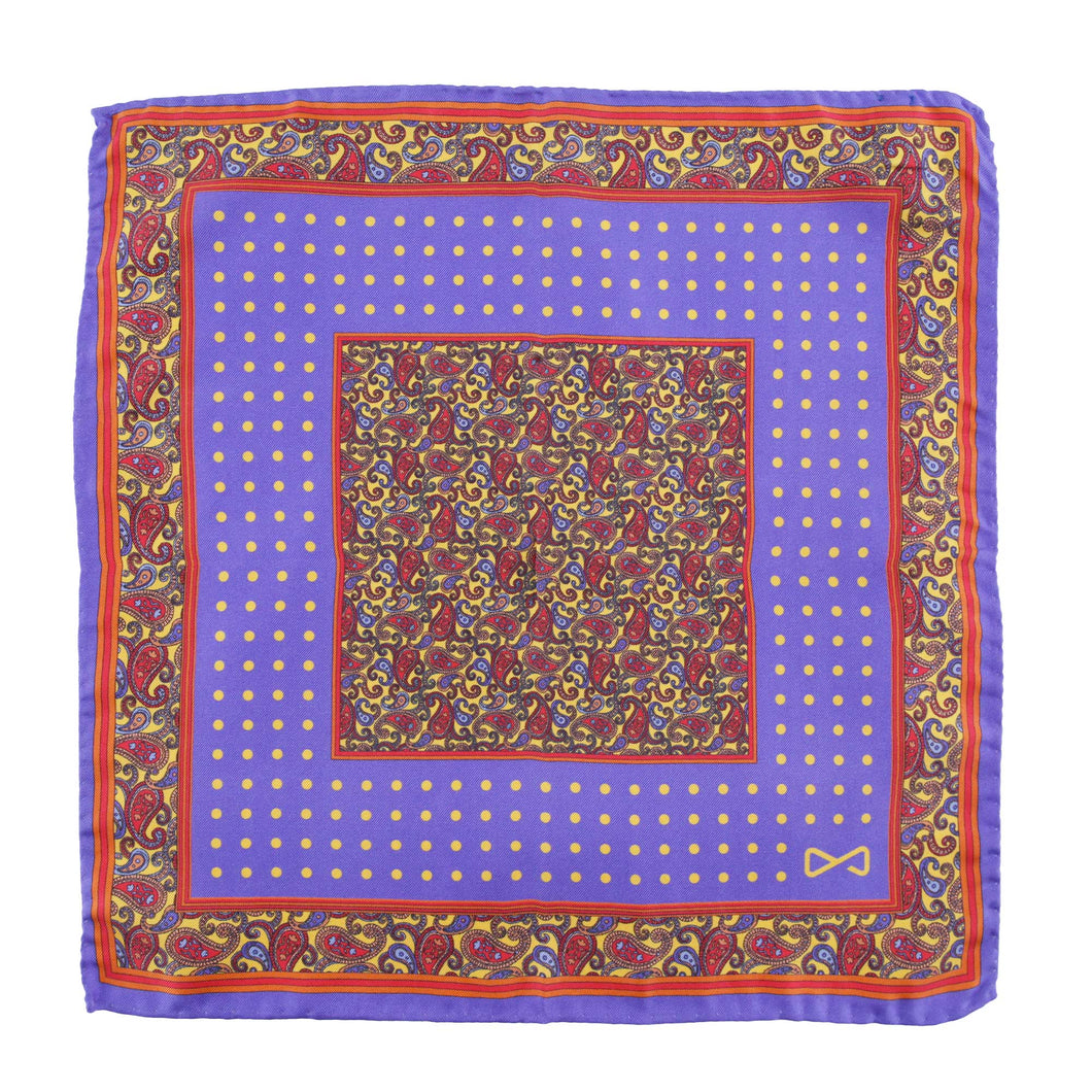 Pure Silk Purple Pocket Square in Paisley Pattern