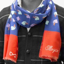 Load image into Gallery viewer, Blue &amp; Red Wool Scarf in Eagles Pattern
