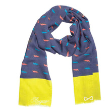 Load image into Gallery viewer, Yellow and Blue Wool Scarf in Thunder Pattern
