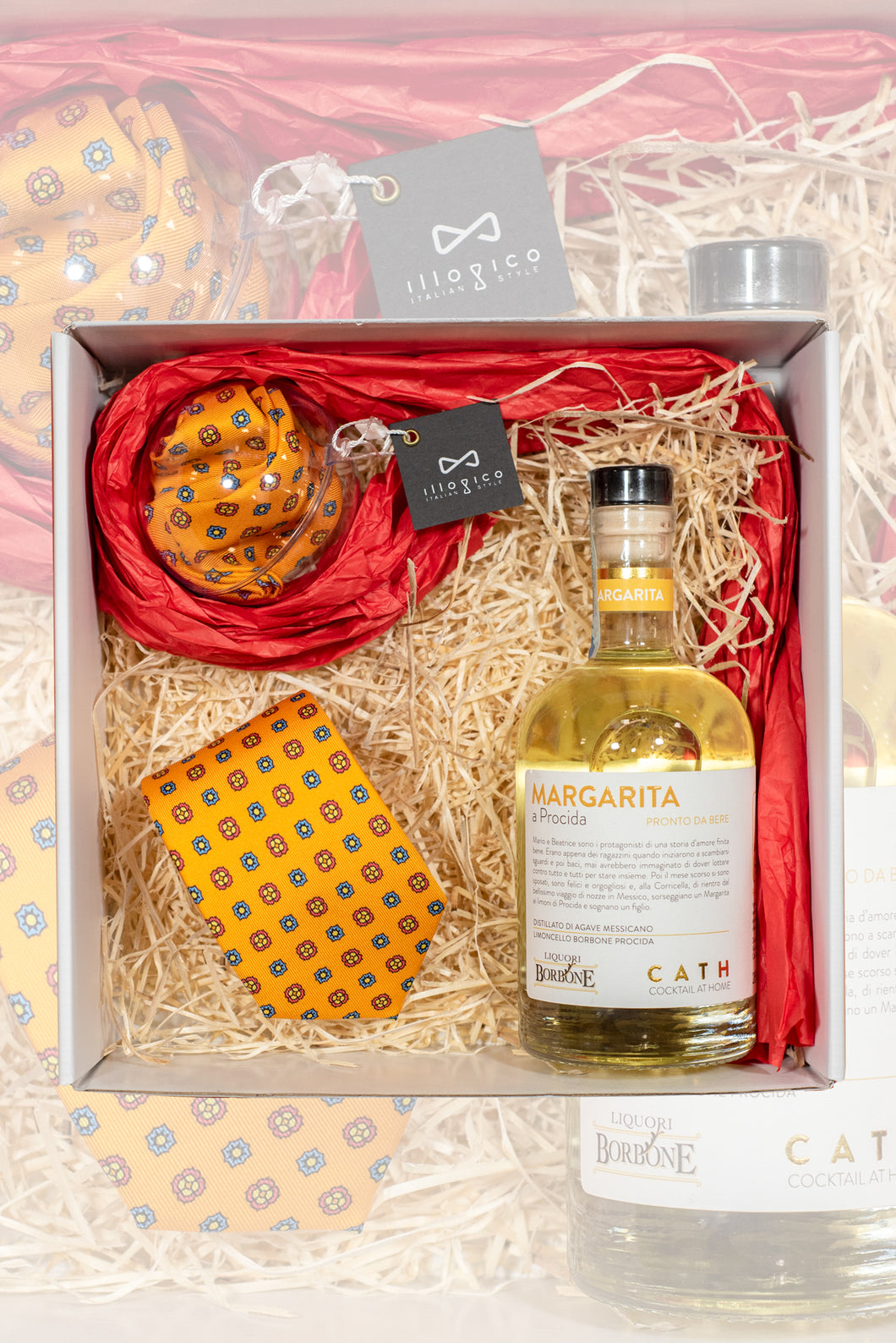 Box  Cravatta e pochette in pura seta con drink Margarita