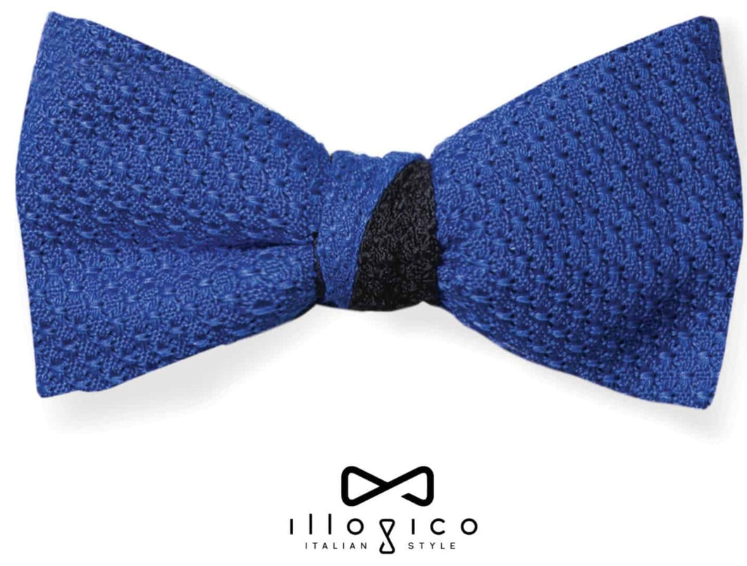 Pure Silk Blue & Black Double Face Self Tied Bow Tie