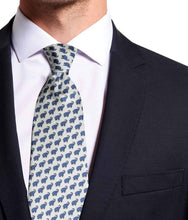 Load image into Gallery viewer, White Pure Silk Tie in Blue Elefant Pattern
