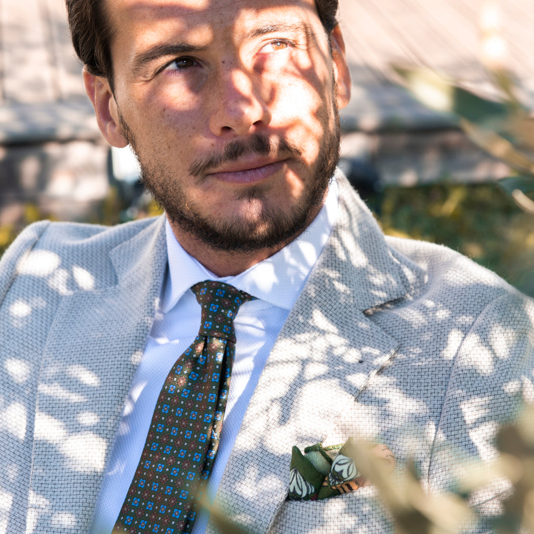 Green Tie and Pocket Square with Multiple Design