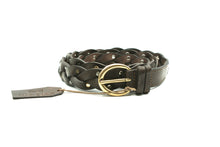 Load image into Gallery viewer, Brown belt in genuine woven leather with brass studs
