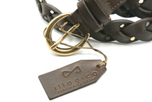 Load image into Gallery viewer, Brown belt in genuine woven leather with brass studs
