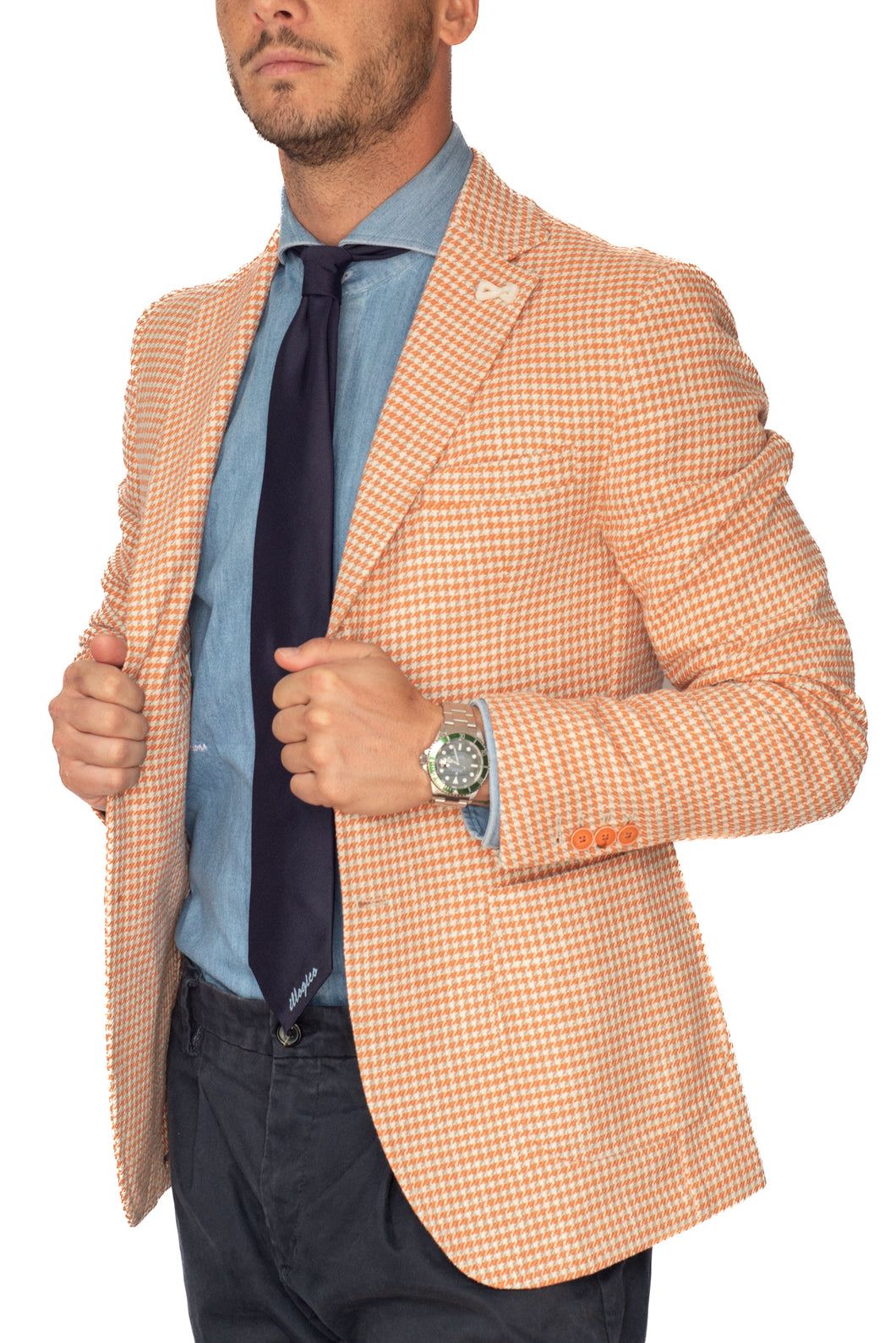 Single-Breasted Jacket in Cotton Blue Avion