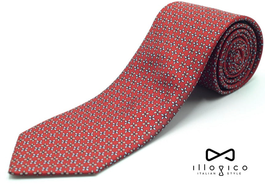 Red Pure Silk Tie with Printed Pattern