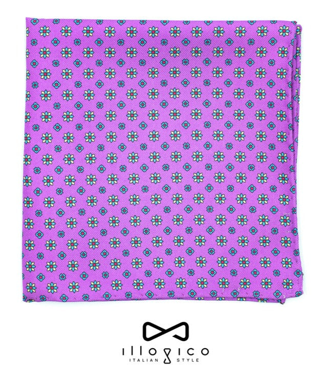 Pink Pure Silk Pocket Square in Diamond Pattern