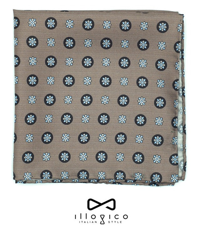 Brown Pure Silk Pocket Square in Geometric Pattern