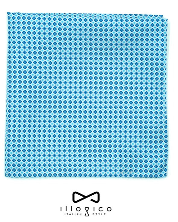 Light Blue Pure Silk Pocket Square in Geometric Pattern