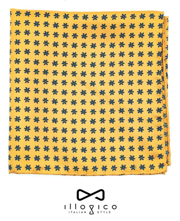Ocher Pure Silk Pocket Square in Floreal Pattern