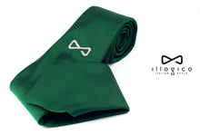 Load image into Gallery viewer, Green Pure Silk Tie with white embroidered logo
