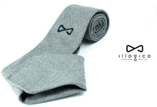 Load image into Gallery viewer, Grey Cachemire and Silk Tie  with Blue Embroidered Logo
