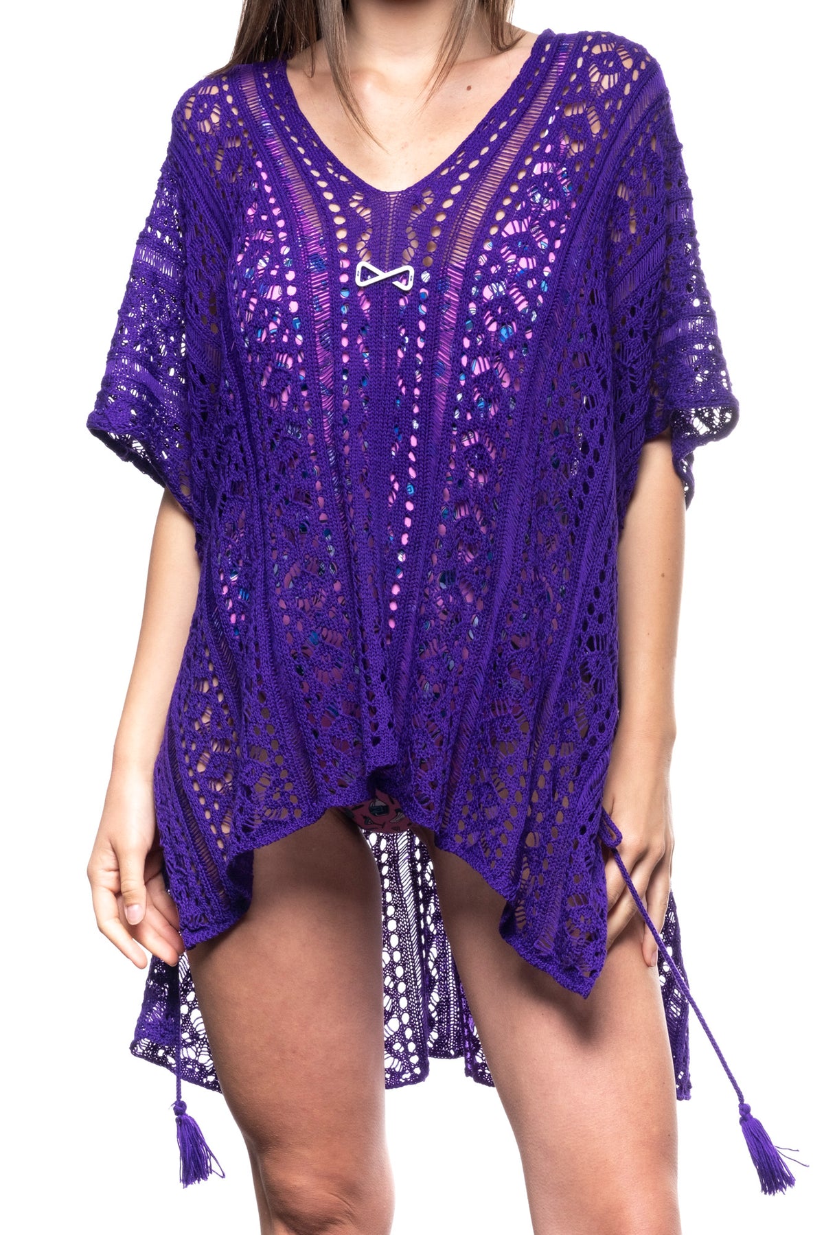 Copricostume in maglia viola con logo bianco