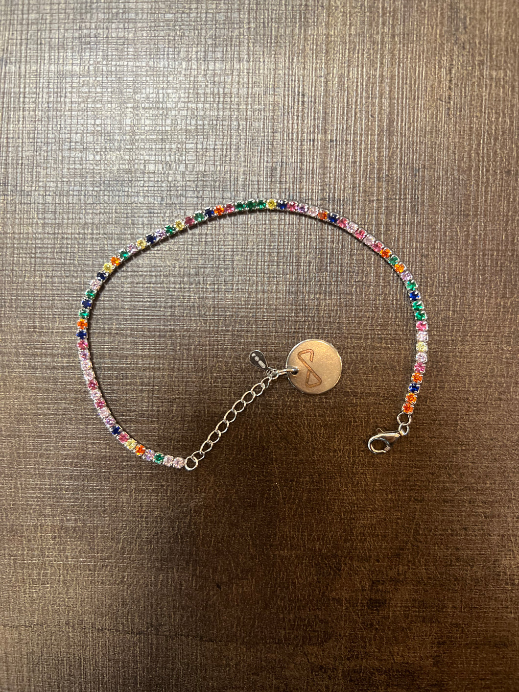 Silver 925 Bracelet with pendant logo and multicolour stones