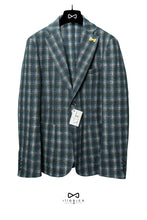 Load image into Gallery viewer, Single-Breasted Jacket Blu in Mixed Wool with Green Checked Pattern
