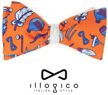 Load image into Gallery viewer, Orange Self Tied Bow Tie &amp; Pocket Square Blue Design
