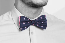 Load image into Gallery viewer, Pure Silk Pink &amp; Blue Double Face Self Tied Bow Tie Floral Pattern
