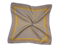 Load image into Gallery viewer, Grey Pure Silk Pocket Square in Yellow Geometric Pattern

