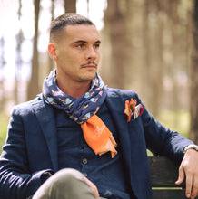 Load image into Gallery viewer, Orange Scarf &amp; Pocket-Square in Blue Pattern
