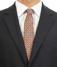 Load image into Gallery viewer, Orange Pure Silk Tie in Blue Circle Pattern
