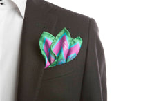 Load image into Gallery viewer, Green Pure Silk Pocket Square in Light Blue Pattern

