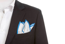 Load image into Gallery viewer, White Linen Pocket Square in Light Blue Borders

