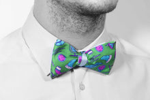 Load image into Gallery viewer, Pure Silk Light Blue Double Face Self Tied Bow Tie Green Illogico Pattern
