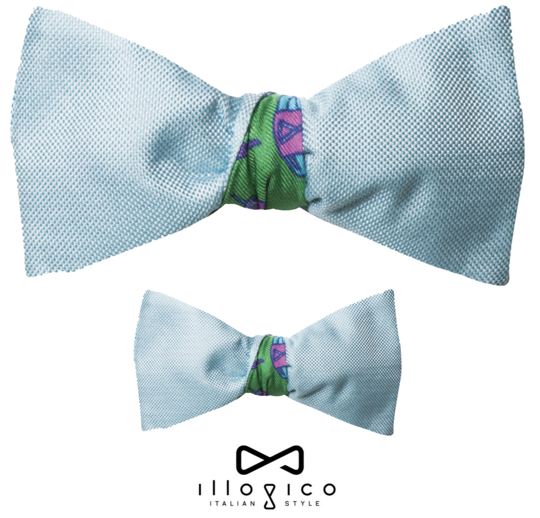 Father & Son - Light Blue Silk Bow Tie in Illogico's Green Design
