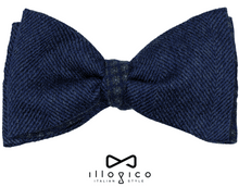 Load image into Gallery viewer, Silk &amp; Wool Blue Double Face Self Tied Bow Tie Geometric Pattern
