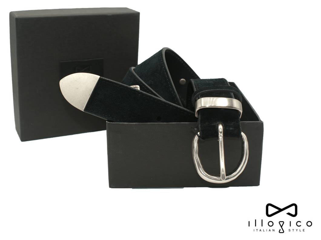 Black Belt in genuine suede leather with silver buckle America