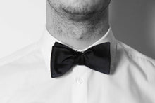 Load image into Gallery viewer, Pure Silk Black Self Tied Bow Tie

