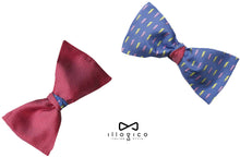 Load image into Gallery viewer, Pure Silk Red Double Face Self Tied Bow Tie Blue Lightning Pattern
