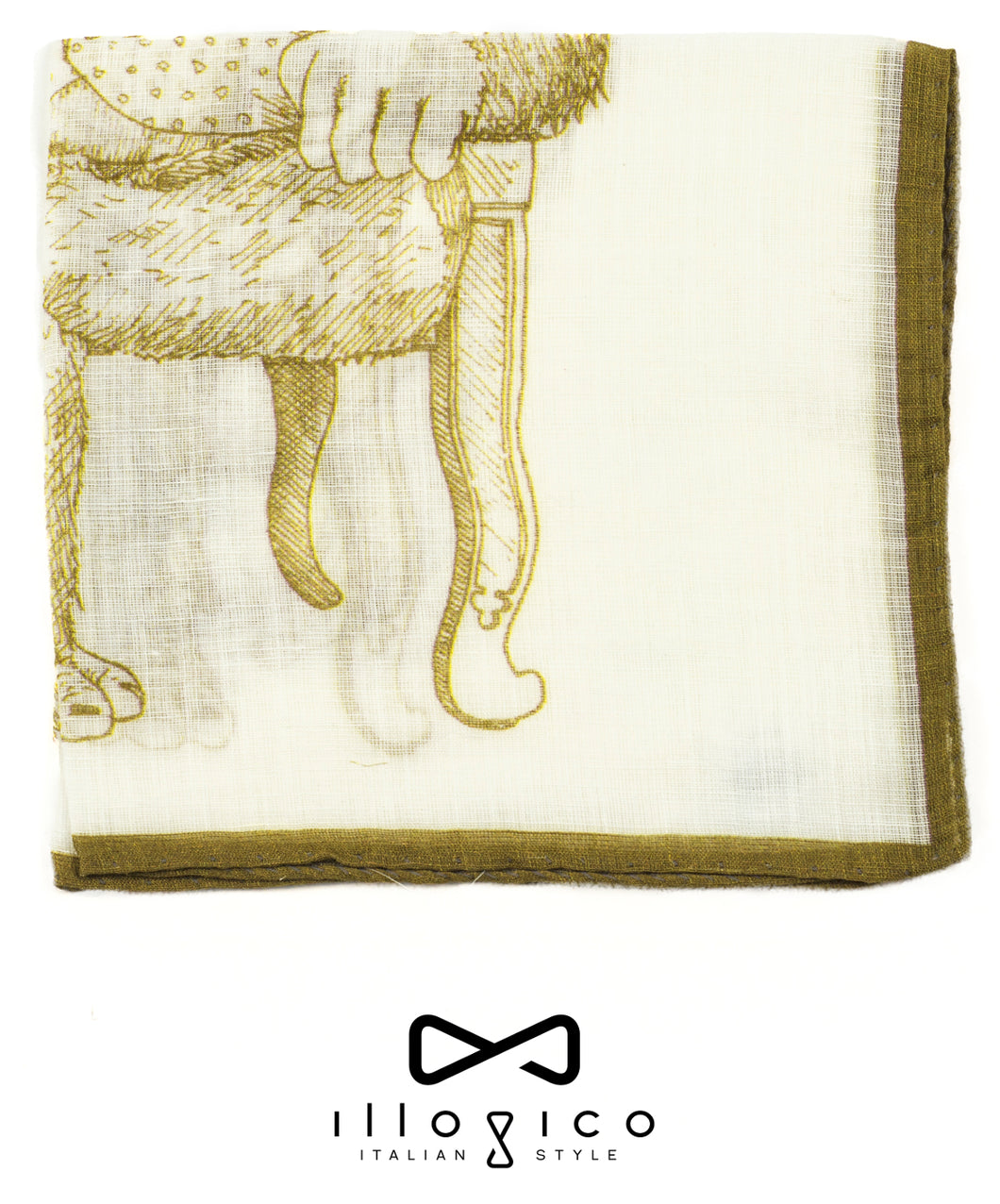 White Linen & Cotton Pocket Square Yellow Orangutan Pattern