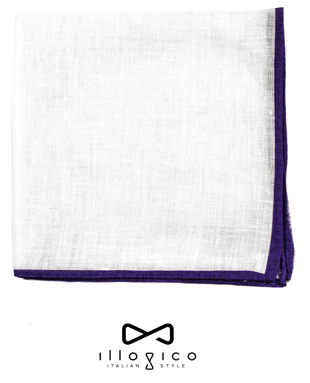 White Linen Pocket Square in Purple Borders