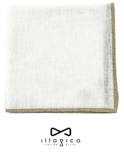 Load image into Gallery viewer, White Linen Pocket Square in Sand Borders
