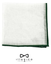 Fazzoletto da Taschino In Lino Bianco Con Bordo Verde piegato