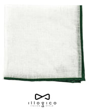 Load image into Gallery viewer, White Linen Pocket Square in Green Borders
