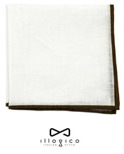 Load image into Gallery viewer, White Linen Pocket Square in Brown Borders
