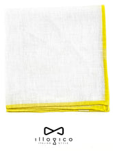 Load image into Gallery viewer, White Linen Pocket Square Yellow Borders
