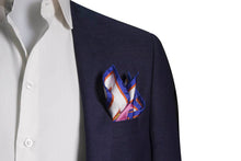 Load image into Gallery viewer, Blue Pure Silk Pocket Square in Lightning Pattern
