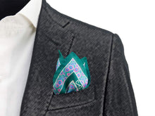 Load image into Gallery viewer, Green Pure Silk Pocket Square in Floral Pattern
