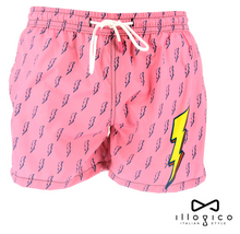 Load image into Gallery viewer, Pink Swim Short in yellow lightning bolt Pattern
