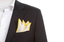 Load image into Gallery viewer, White Linen Pocket Square Yellow Borders
