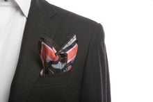 Load image into Gallery viewer, Black Pure Silk Pocket Square in Red Pattern
